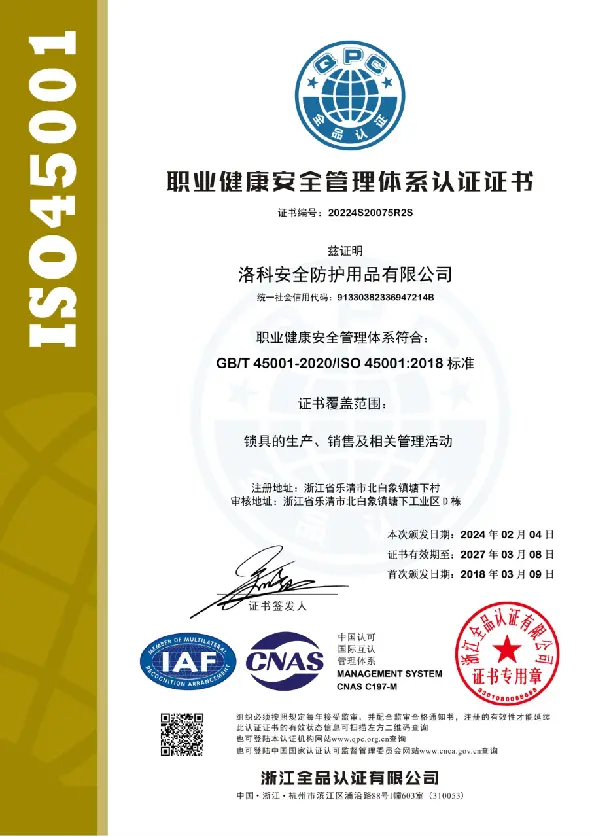 ISO 45001 occupational health and safety certificate protected web preview
