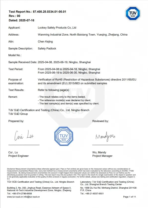RoHS safety padlock test report protected web preview