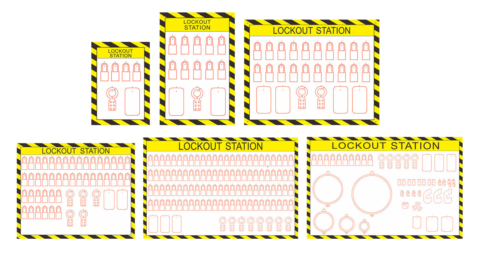 Custom open lockout station board sizes and device layouts