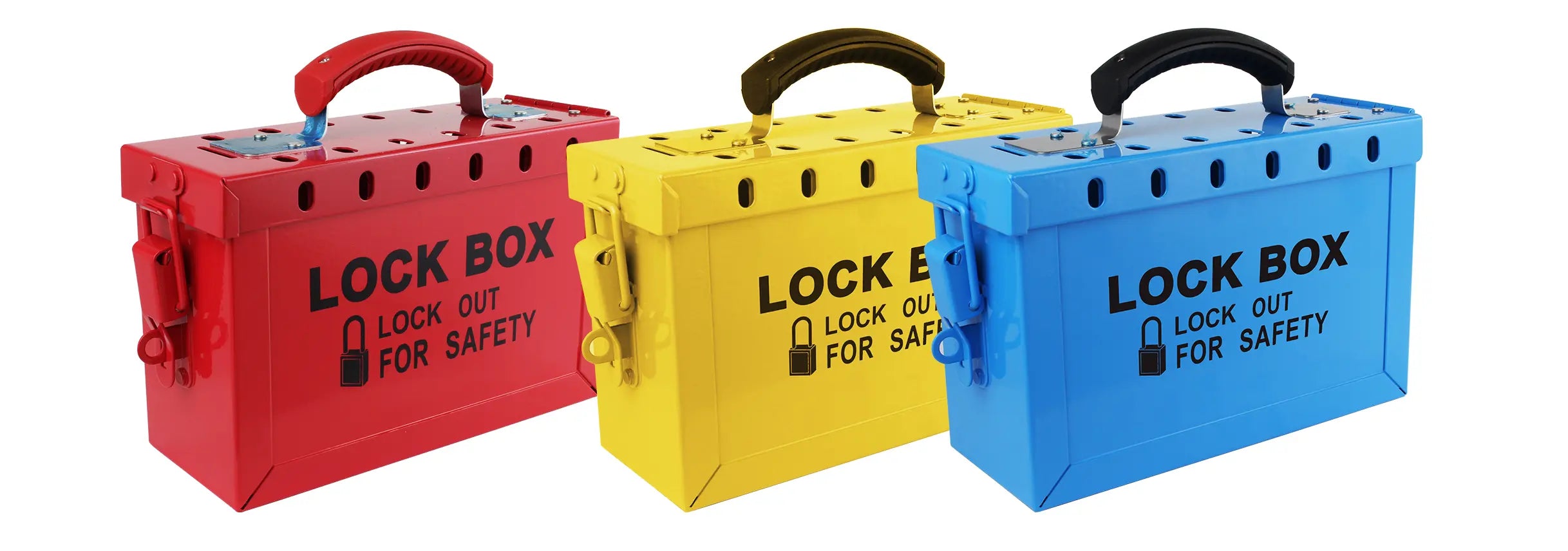 Red yellow and blue custom group lockout box colour options