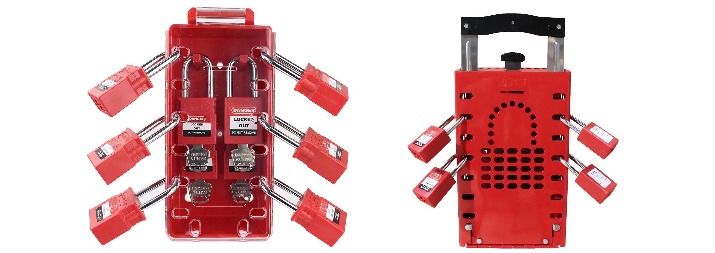 Group lockout boxes configured with multiple authorised safety padlocks