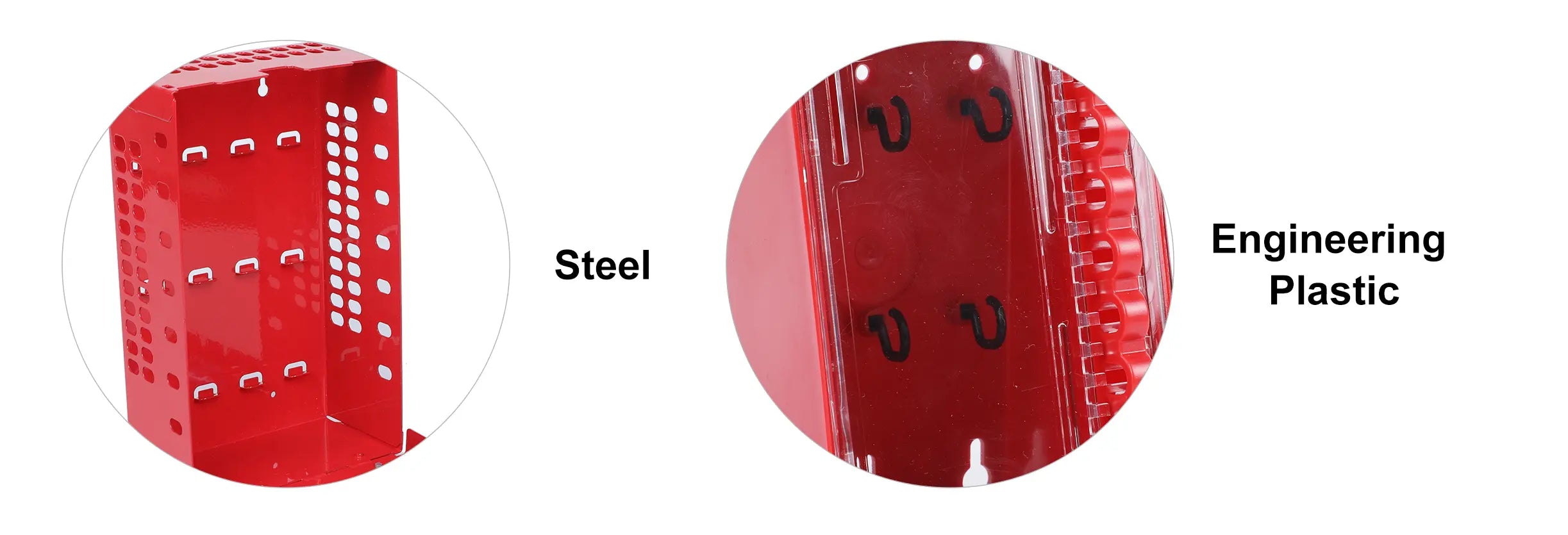 Steel and engineering plastic material options for lockout boxes