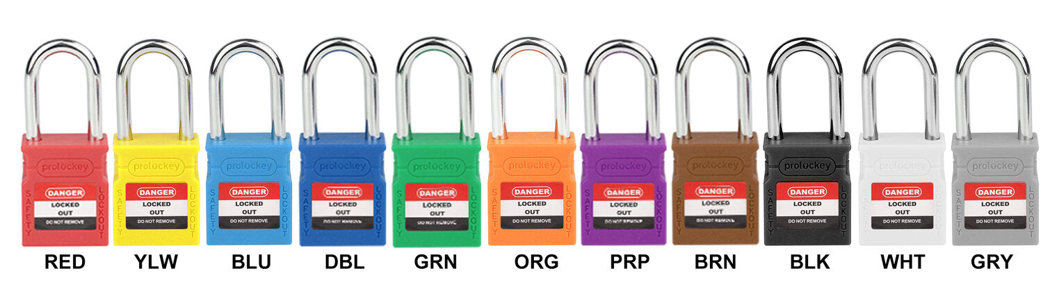 Red yellow blue green orange purple brown black white and grey padlock colours