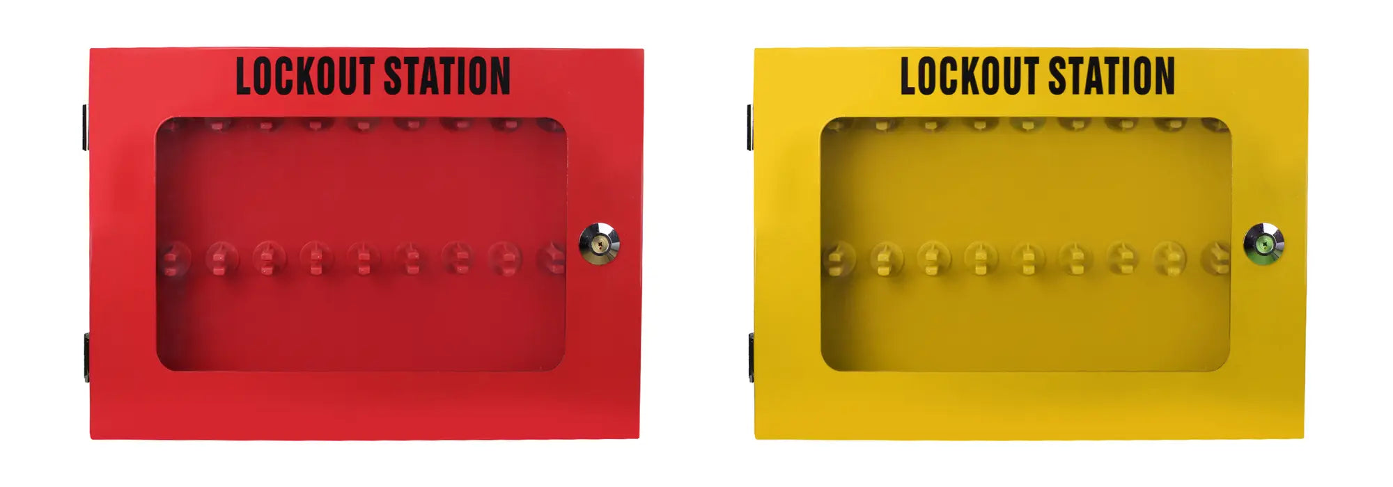 Red and yellow custom lockout station cabinet colour options