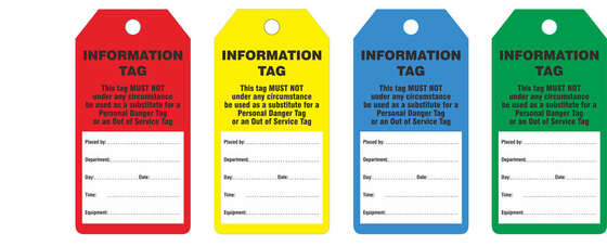 Red yellow blue and green custom LOTO tag colours