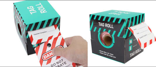 Continuous custom safety tag roll and dispenser