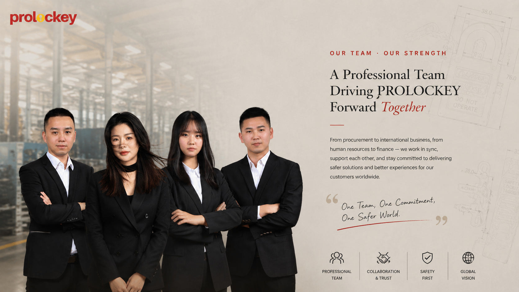 PROLOCKEY professional team in front of the manufacturing facility