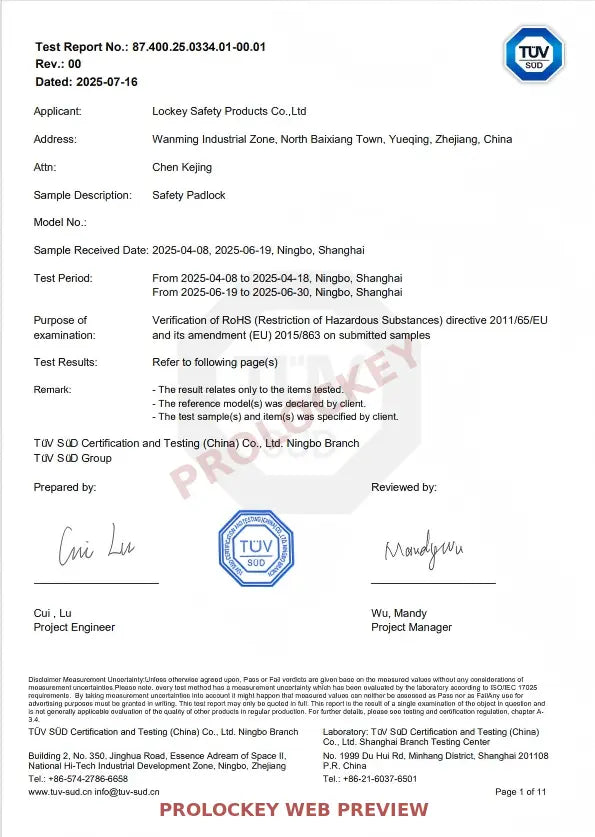 RoHS safety padlock test report protected web preview